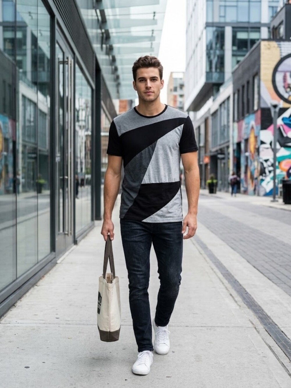 Brooklyn Calling NYC Men’s Geometric Colorblock Mesh T-Shirt Size S Small